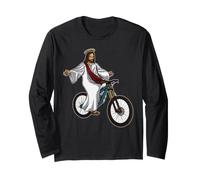 Funny Jesus Bicycle Illustration Riding a Mountainbike Long Sleeve T-Shirt