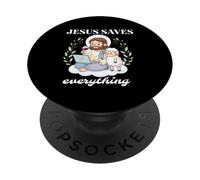 Funny JESUS SAVES Everything Christian Laptop Lamb PopSockets Adhesive PopGrip