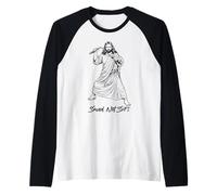 Funny Jesus with Nunchucks Saved Not Soft Cute Christian Raglan Baseball Tee