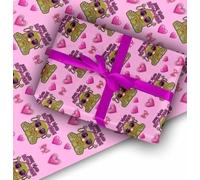 Funny Joke Gift Paper & Tag set // Birthday Gift Wrapping Paper Set, Pink SLAY YOUR BIRTHDAY Hearts Design, Purple Ribbon