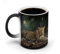 Funny Jungle Leopard Color Changing Mug 11 Oz Heat Sensitive Ceramic Coffee Mugs with Hidden Design Temperature Changing Mug, Novelty Magic Cup Gift for Coffee Lover