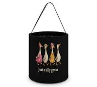 Funny Just A Silly Goose Cute Halloween Candy Bucket Reusable Collapsible Candies Basket Fabric Tote Bags