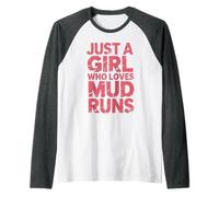 Funny JUST Girl WHO Loves MUD Run Kids Muddy Dirty Sisters Raglan Baseball Tee