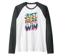 Funny JUST HERE to Win Snack Teacher Play On Kids Cool Games Raglan Baseball Tee