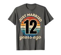 Funny JUST Married 12 Year Wedding Anniversary Matching T-Shirt, Men, Asphalt Grey, Large