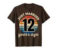 Funny JUST Married 12 Year Wedding Anniversary Matching T-Shirt, Men, Brown, Medium