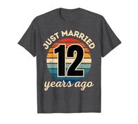 Funny JUST Married 12 Year Wedding Anniversary Matching T-Shirt, Men, Dark Heather Grey, 5X-Large