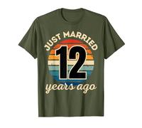 Funny JUST Married 12 Year Wedding Anniversary Matching T-Shirt, Men, Olive Green, Small
