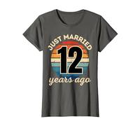 Funny JUST Married 12 Year Wedding Anniversary Matching T-Shirt, Women, Asphalt Grey, Small