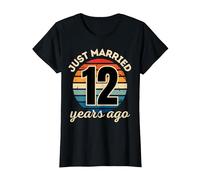 Funny JUST Married 12 Year Wedding Anniversary Matching T-Shirt, Women, Black, Large