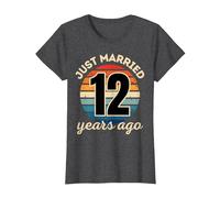 Funny JUST Married 12 Year Wedding Anniversary Matching T-Shirt, Women, Dark Heather Grey, 3X-Large