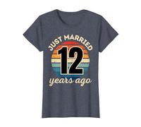 Funny JUST Married 12 Year Wedding Anniversary Matching T-Shirt, Women, Heather Blue, Medium