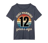 Funny JUST Married 12 Year Wedding Anniversary Matching T-Shirt, Women's Plus, Heather Blue, 4X