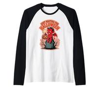 FUNNY JUST WAITING FOR HALLOWEEN with Devil Raglan Baseball Tee