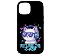 Funny K-Pop Cat Can't Hear You Listening To Kpop Glitch Art Case for iPhone 15