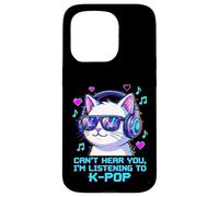 Funny K-Pop Cat Can't Hear You Listening To Kpop Glitch Art Case for iPhone 15 Pro