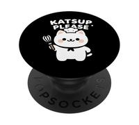 Funny Katsup Please Cat Pun Kawaii Chef Design PopSockets Adhesive PopGrip