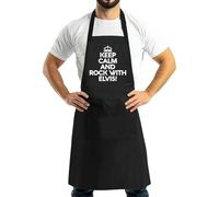Funny Keep Calm And Rock With Elvis Chef Cooking BBQ Novelty Apron(OS, Black)