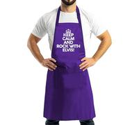 Funny Keep Calm And Rock With Elvis Chef Cooking BBQ Novelty Apron(OS, Purple)