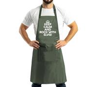 Funny Keep Calm And Rock With Elvis Chef Cooking BBQ Novelty Apron(OS, Sage Green)