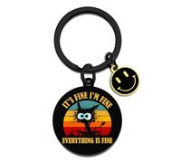 Funny Keychains for Women Men Black Cat Gifts for Coworkers Friends Work Bestie Boss Day Gifts Unique Novelty Keychain Birthday Christmas White Elephant Gift It's Fine Everything Is Fine Keychain