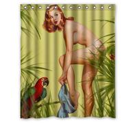 FUNNY KIDS' HOME Sexy Naked Pretty Girl Wearing - Vintage Retro Pin Up Girls Bathroom Shower Curtain Body Art Canvas Painting Style Waterproof Polyester Fabric 60(w) x72(h) Rings Included