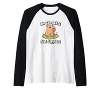 Funny Kids Kawaii Meme Chill No Thoughts Just Capybara Vibes Raglan Baseball Tee