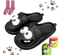 Funny Kissing Slippers, Tongue Kiss Slippers for Women, 3D Big Eyes Dog Slipper with Non-SlipThick Sole for Indoor Outdoor (Black,UK 4.5/5)