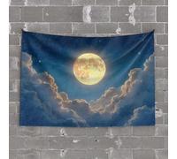 Funny Kitchen Decor A Bright Full Moon Shines Through Fluffy Clouds in A Starry Night Sky Tapestry Things for Boys Room Things for Boys Room(100X150CM)