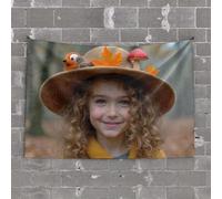 Funny Kitchen Decor A Child Wearing an Autumn-Themed Hat with Birds Tapestry Vintage Decor Tapistreys for Room(100X150CM)
