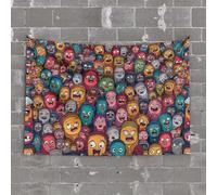 Funny Kitchen Decor A Colorful Crowd of Cartoon Characters with Exaggerated Expressions Tapestry Things for Boys Room Things for Boys Room(75X100CM)