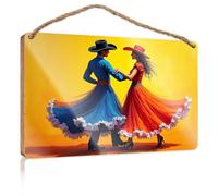 Funny Kitchen Decor A Couple in Colorful Traditional Attire Dancing Against A Vibrant Yellow Background Signs & Plaques Fall Door Decor(23X35CM)