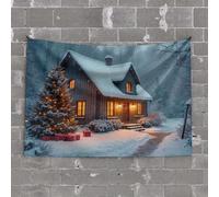 Funny Kitchen Decor A Cozy Cabin in The Snow with Christmas Decorations Tapestry Things for Boys Room Things for Boys Room(75X100CM)