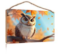 Funny Kitchen Decor A Cute Owl Perched On A Branch with Autumn Leaves Falling Around It Wooded Sign Funny Bathroom Sign Wall Art Pool Stuff(20X30CM)