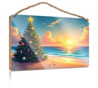 Funny Kitchen Decor A Decorated Christmas Tree Stands On A Beach At Sunset Signs & Plaques Fall Door Decor(23X35CM)
