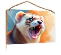 Funny Kitchen Decor A Ferret with an Open Mouth Showing Its Teeth Wooded Sign Funny Bathroom Sign Wall Art Pool Stuff(15X28CM)