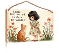 Funny Kitchen Decor A Girl Admires A Flower While A Cat Watches Signs & Plaques Fall Door Decor(23X35CM)