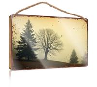Funny Kitchen Decor A Misty Landscape with Trees in Silhouette Signs & Plaques Fall Door Decor(20X30CM)