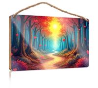 Funny Kitchen Decor A Path Through A Forest with Red Hearts Floating in The Air Wooded Sign Apartment Decor Fall Office Decor(23X35CM)