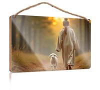 Funny Kitchen Decor A Person Walks Hand-in-Hand with A Lamb On A Forest Path Signs & Plaques Fall Door Decor(23X35CM)