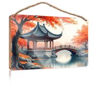 Funny Kitchen Decor A Traditional Chinese Pavilion Surrounded By Autumn Foliage Signs & Plaques Fall Door Decor(20X30CM)