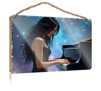 Funny Kitchen Decor A Woman Plays The Piano Under A Starry Sky Wooded Sign Funny Bathroom Sign Wall Art Pool Stuff(15X28CM)