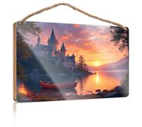 Funny Kitchen Decor Castle by The Lake at Sunset Wooded Sign Apartment Decor Fall Office Decor(20X30CM)