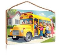 Funny Kitchen Decor Children Boarding A School Bus On A Sunny Day Signs & Plaques Fall Door Decor(20X30CM)
