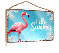 Funny Kitchen Decor Hello Summer Flamingo Signs & Plaques Fall Door Decor(20X30CM)