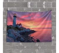 Funny Kitchen Decor Lighthouse by The Sea at Sunset Tapestry Funny Room Decor Wall Tapestry College(100X150CM)