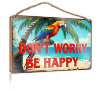 Funny Kitchen Decor Parrot On Palm Tree with Don't Worry Be Happy Text Signs & Plaques Fall Door Decor(15X28CM)