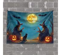 Funny Kitchen Decor Two Witches Cast Spells Under A Full Moon Tapestry Vintage Decor Tapistreys for Room(100X150CM)