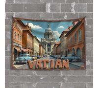 Funny Kitchen Decor Vintage Cars Line Up in Front of Vatican City'S Grand Architectur Tapestry Beer Decor Men Decor(100X150CM)