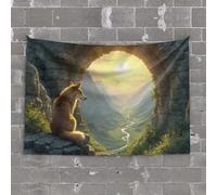 Funny Kitchen Decor Wolf Gazing at Serene Valley Landscape Tapestry Vintage Decor Tapistreys for Room(100X150CM)